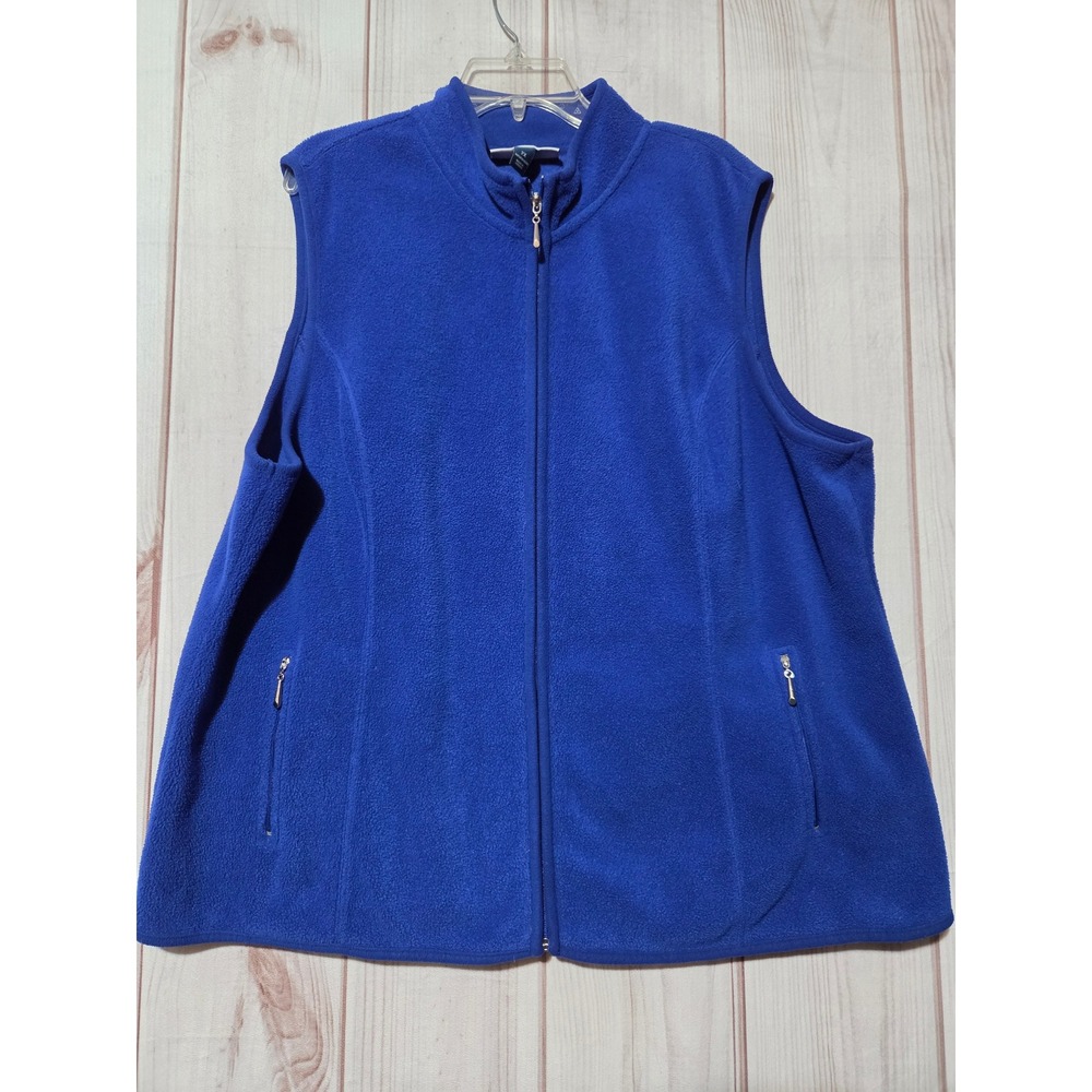 Karen Scott Sport Woman Blue Fleece Full‎ Zip Vest Mock Neck Plus Size 2X